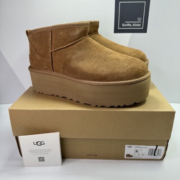 UGG Womens classic ultra mini platform boots Chestnut - Picture 1 of 10
